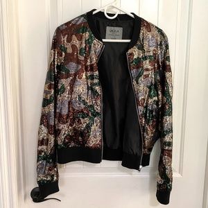 Camo Sequin Bomber Jacket
